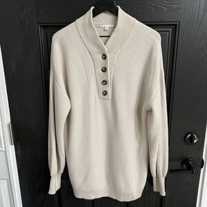 Lunya Cozy Cotton Silk Pocket Henley sweater Size M Beige